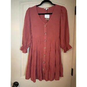 NWT By The River Sienna Dot Dress Small,  short 3/4 sleeve buttons Boutique